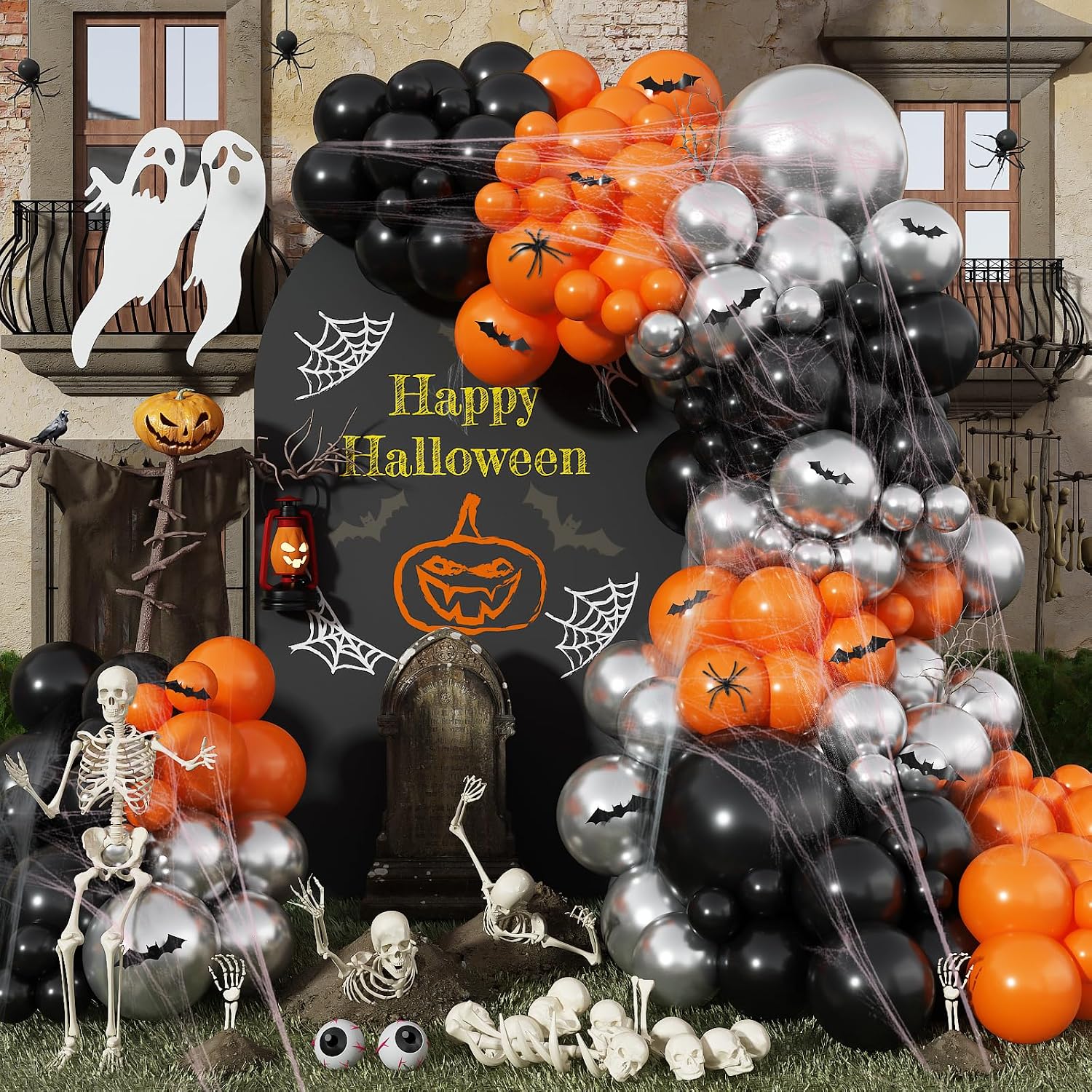 Balloon Arch Kit - Halloween Ballonnenboogset Zwart Oranje met 3D